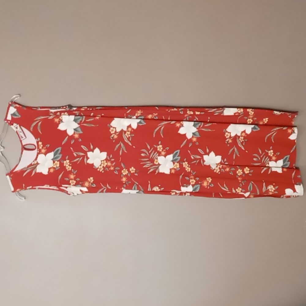 Caribbean Joe Red w White Flowered Maxi Dress w Side Slits Size 1X